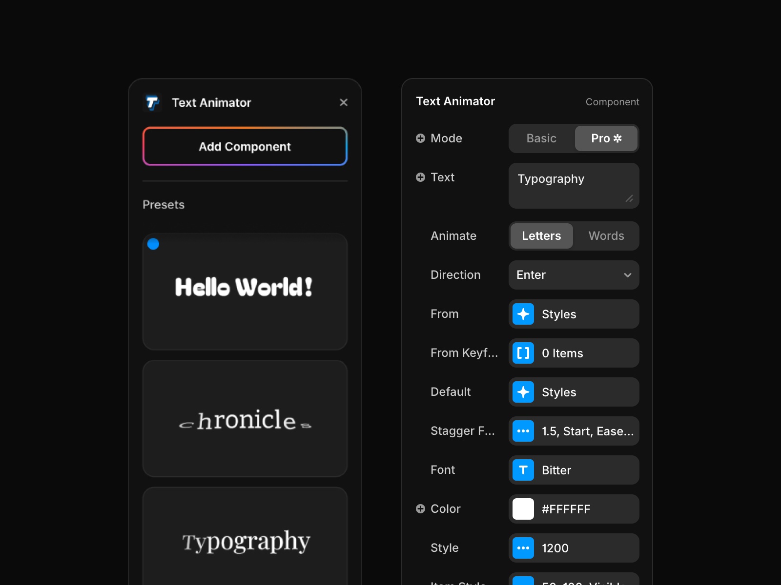 Thumbnail 2 for Text Animator, a Framer Marketplace plugin by Aframe Studio.