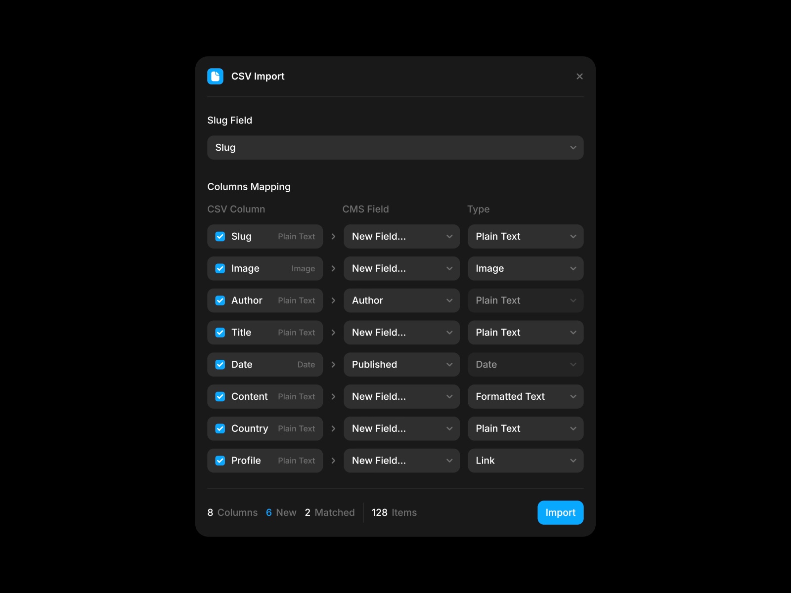 Thumbnail 2 for CSV Import, a Framer Marketplace plugin by Framer.