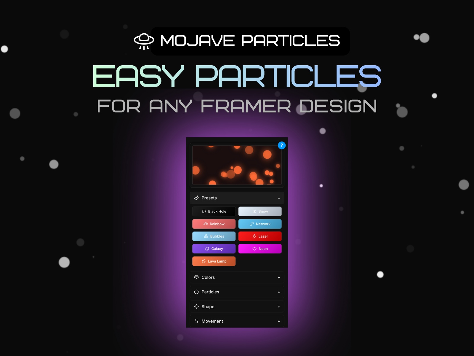 Thumbnail 1 for Mojave Particles Pro, a Framer Marketplace template by Jesse Garcia.