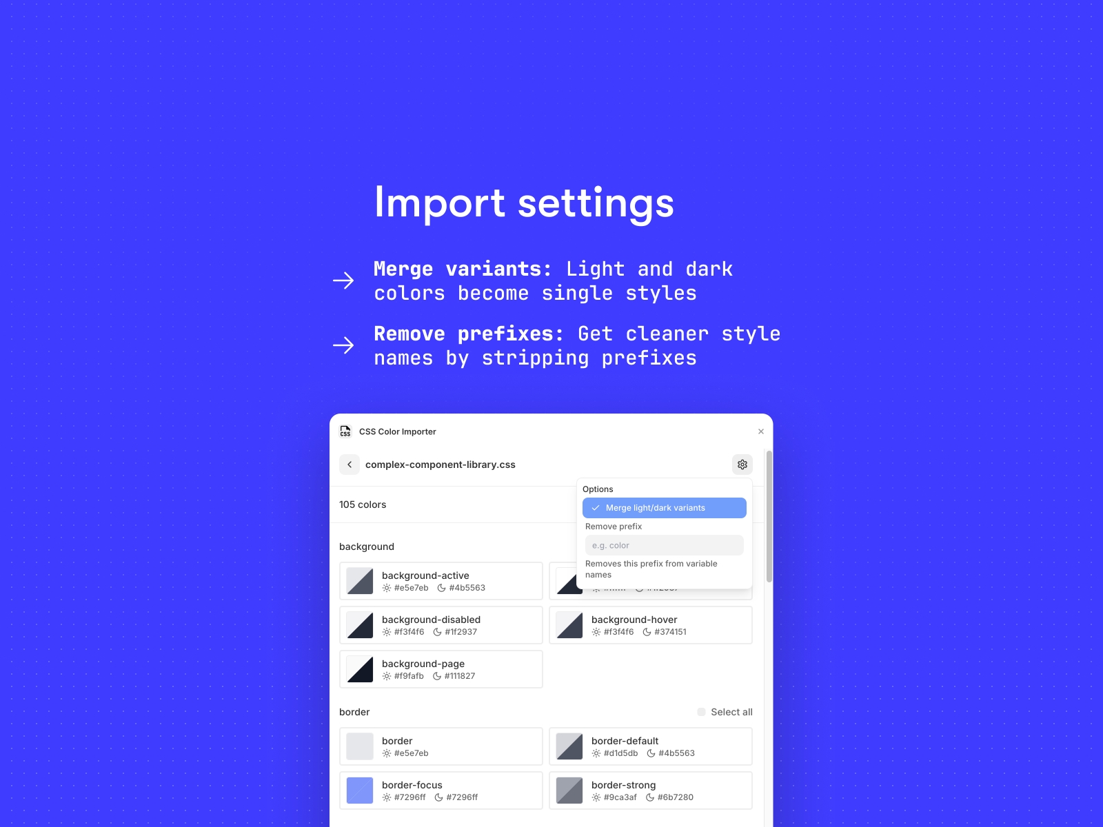 Thumbnail 2 for CSS Color Importer, a Framer Marketplace plugin by Matt Theuma.