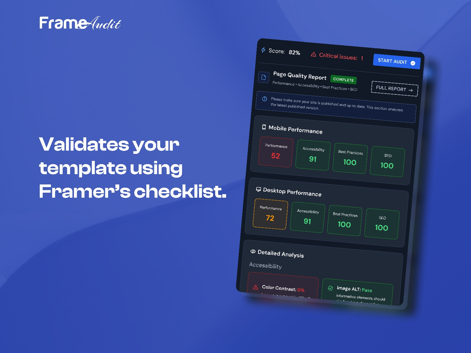 Thumbnail 1 for Frame Audit, a Framer Marketplace template by Framerify.