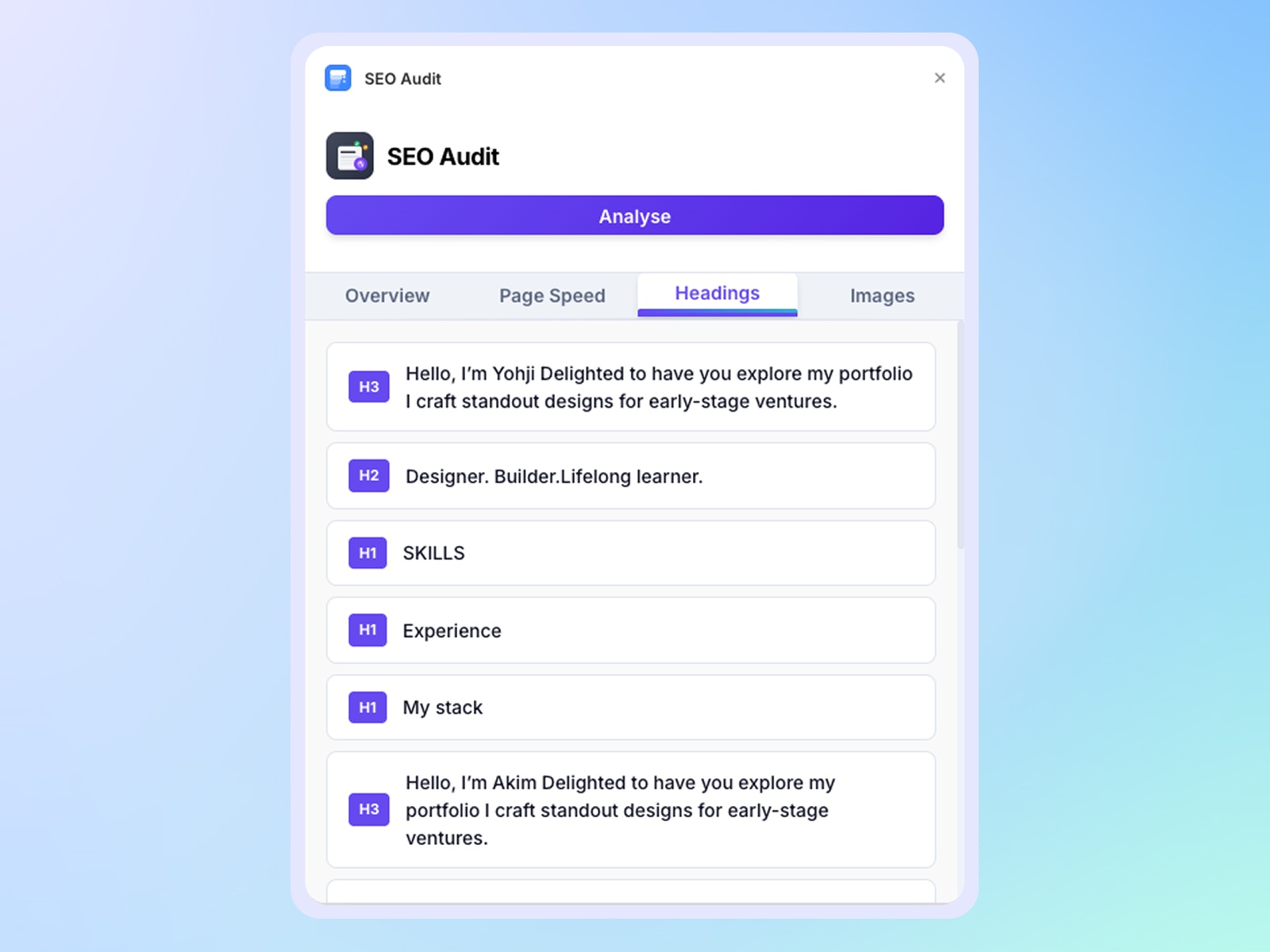 Screenshot 3 for SEO Audit, a Framer Marketplace plugin by Pixels Dev.