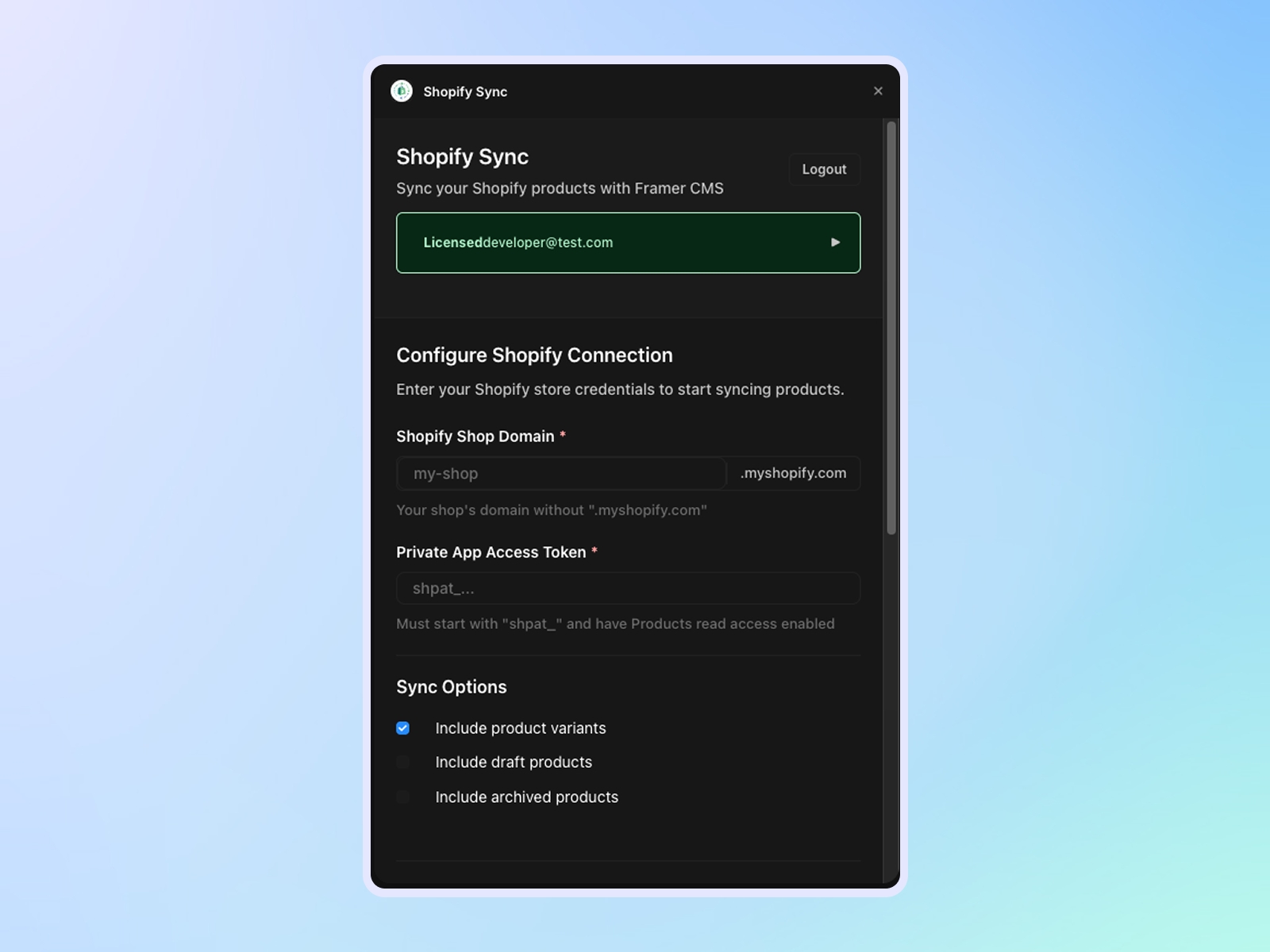 Thumbnail 1 for Shopify Sync, a Framer Marketplace plugin by PixFold.