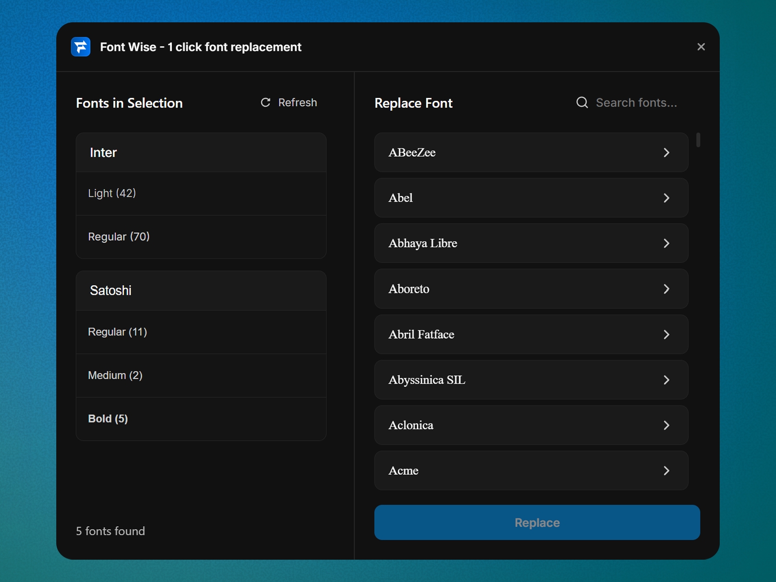 Thumbnail 2 for Font Wise - 1 click font replacement, a Framer Marketplace template by Framer Spark.