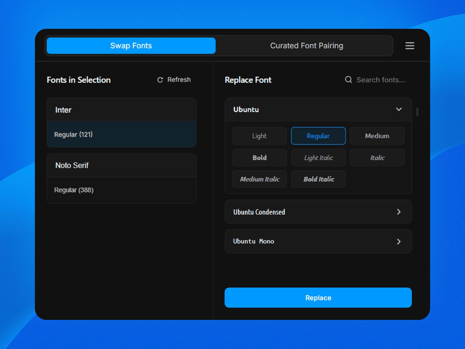 Screenshot 3 for Fontwise: Quick Font Replacer & Pairing, a Framer Marketplace plugin by Framer Spark.
