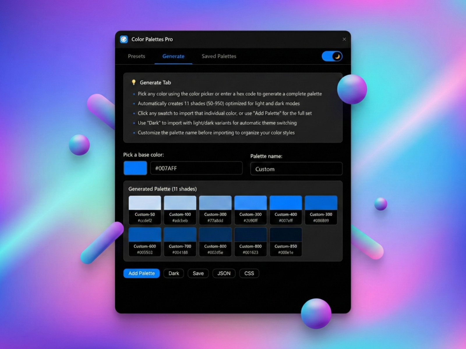 Thumbnail 2 for Color Palettes Pro, a Framer Marketplace plugin by Aidan Looker.