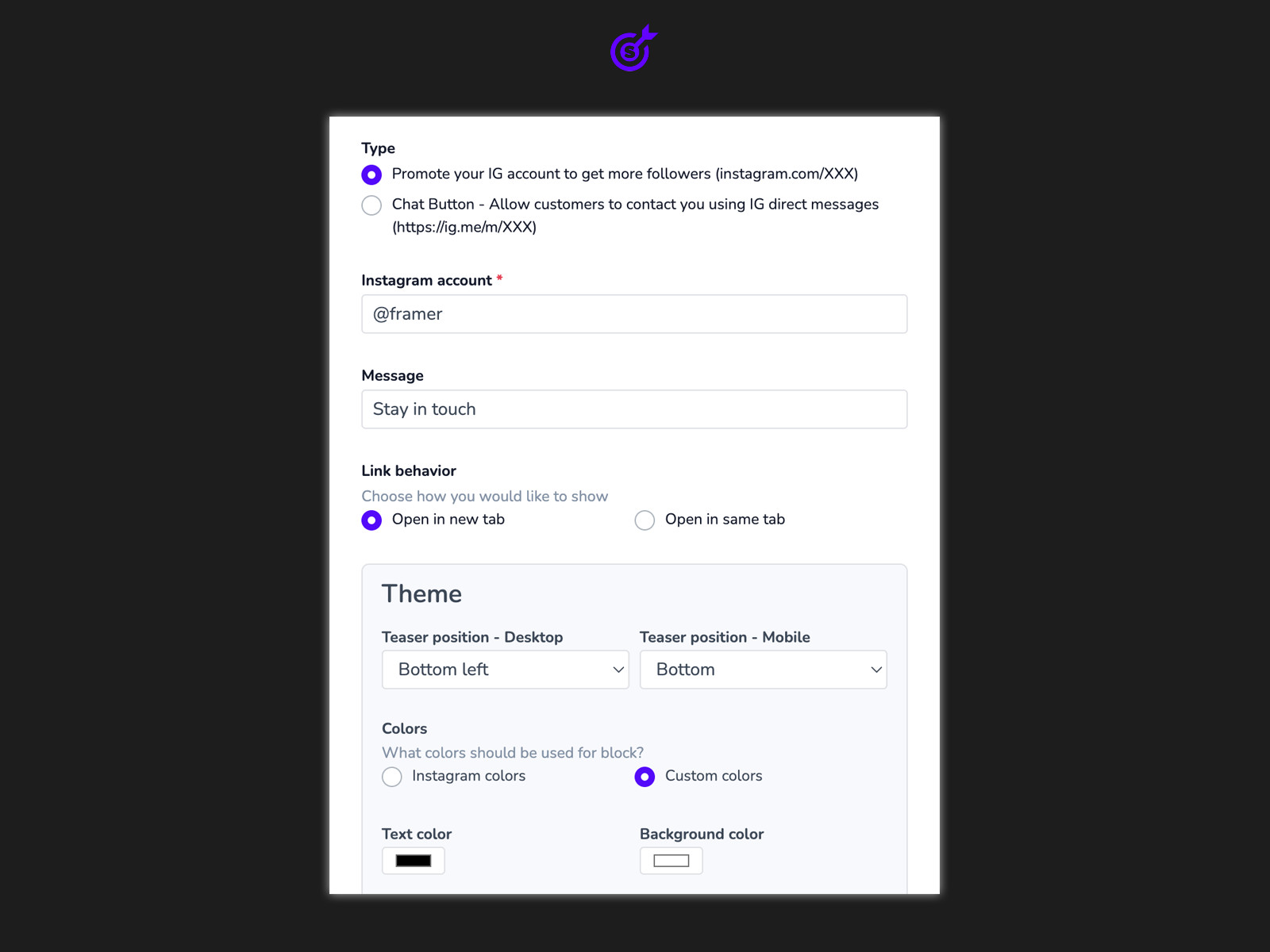 Screenshot 3 for Instagram Follow Us, a Framer Marketplace plugin by Smartarget.