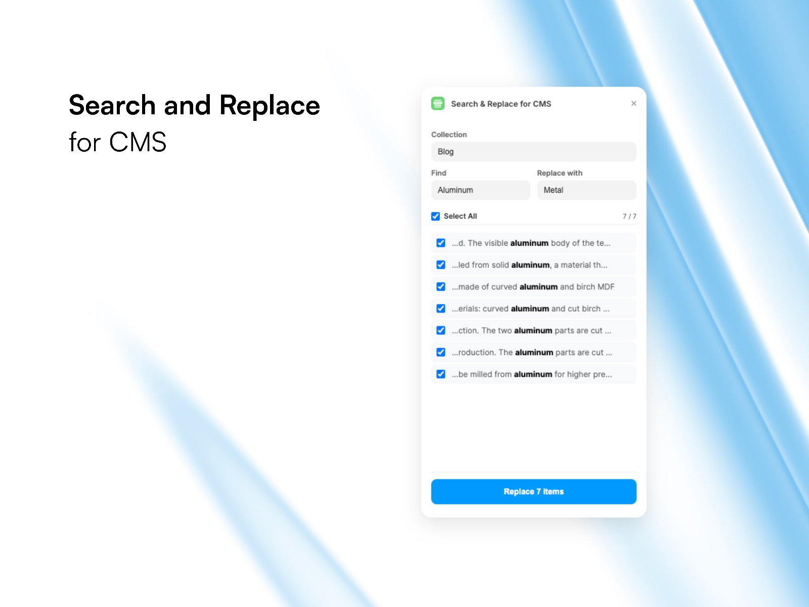 Thumbnail 2 for Search & Replace for CMS, a Framer Marketplace template by Henning Winter.