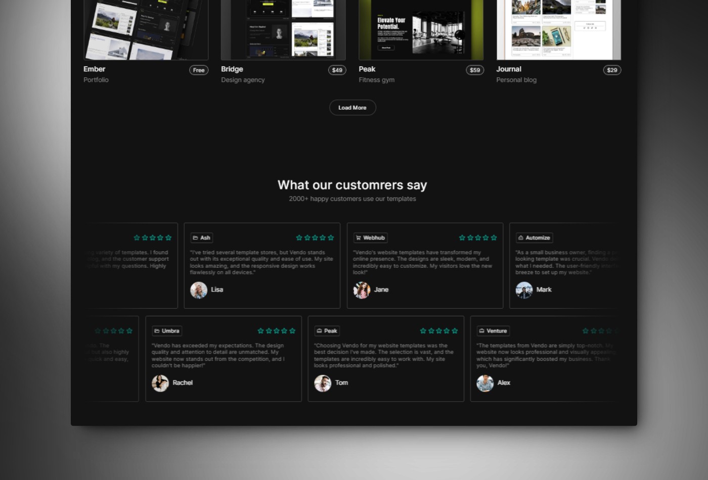 Screenshot 3 for Vendo, a Framer Marketplace template by Thaer Swailem.