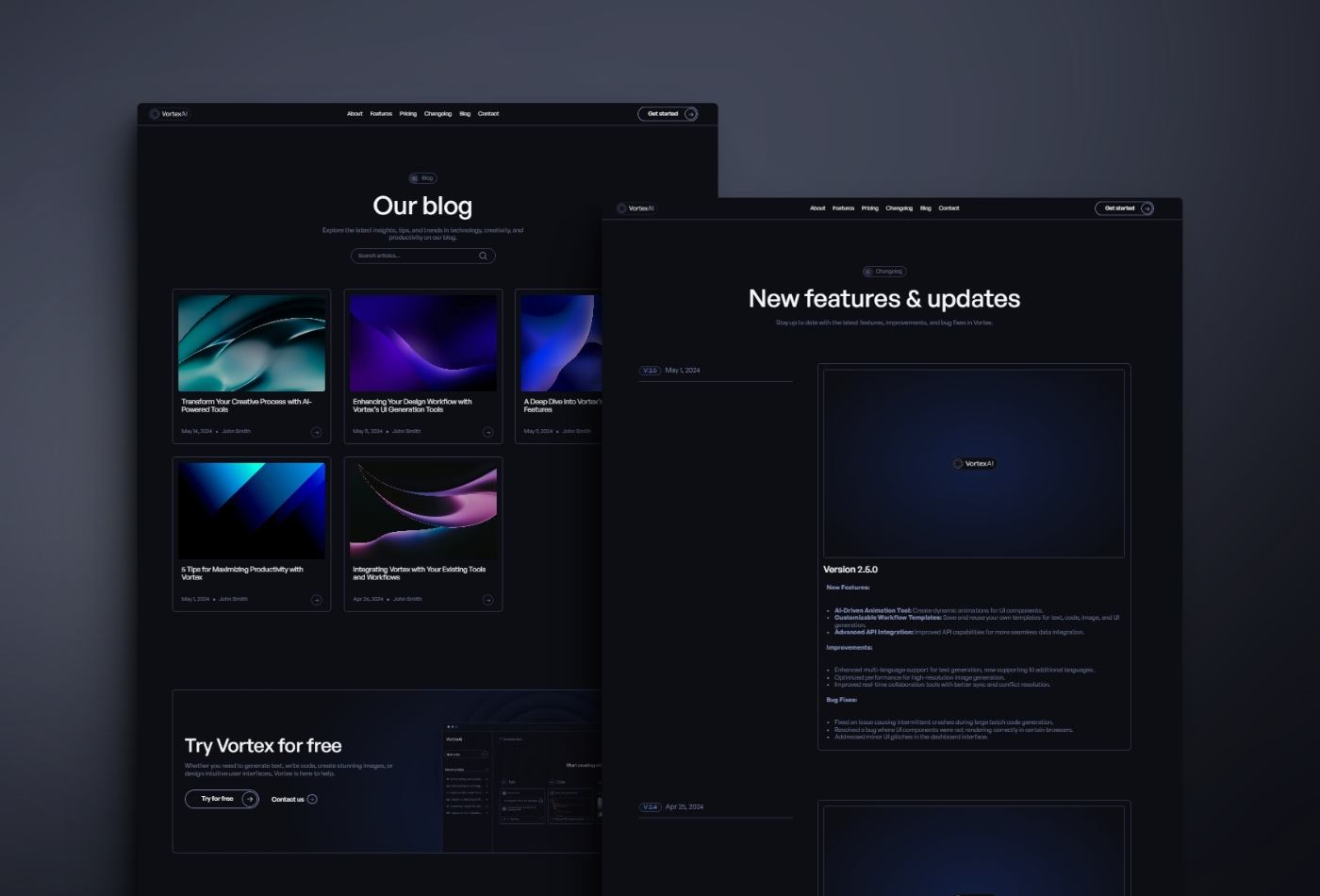 Screenshot 4 for Vortex, a Framer Marketplace template by Thaer Swailem.