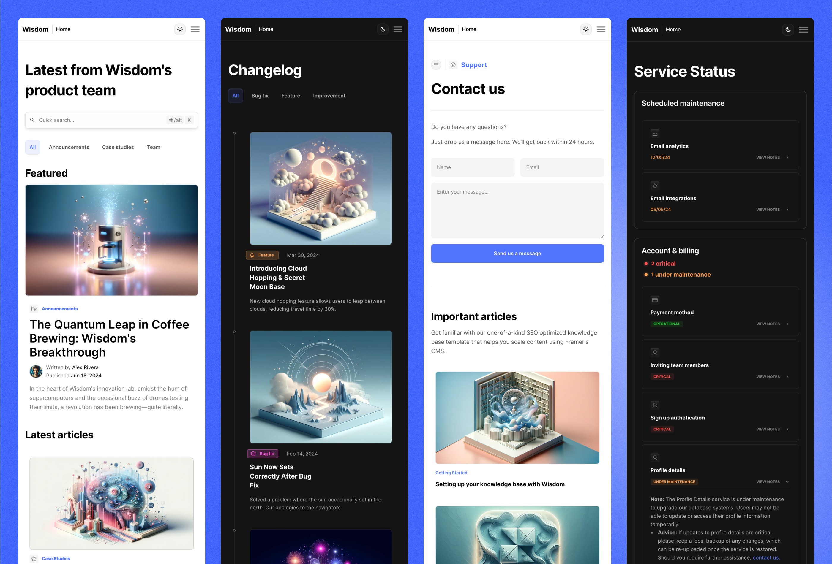 Screenshot 4 for Wisdom, a Framer Marketplace template by Omar Farook.
