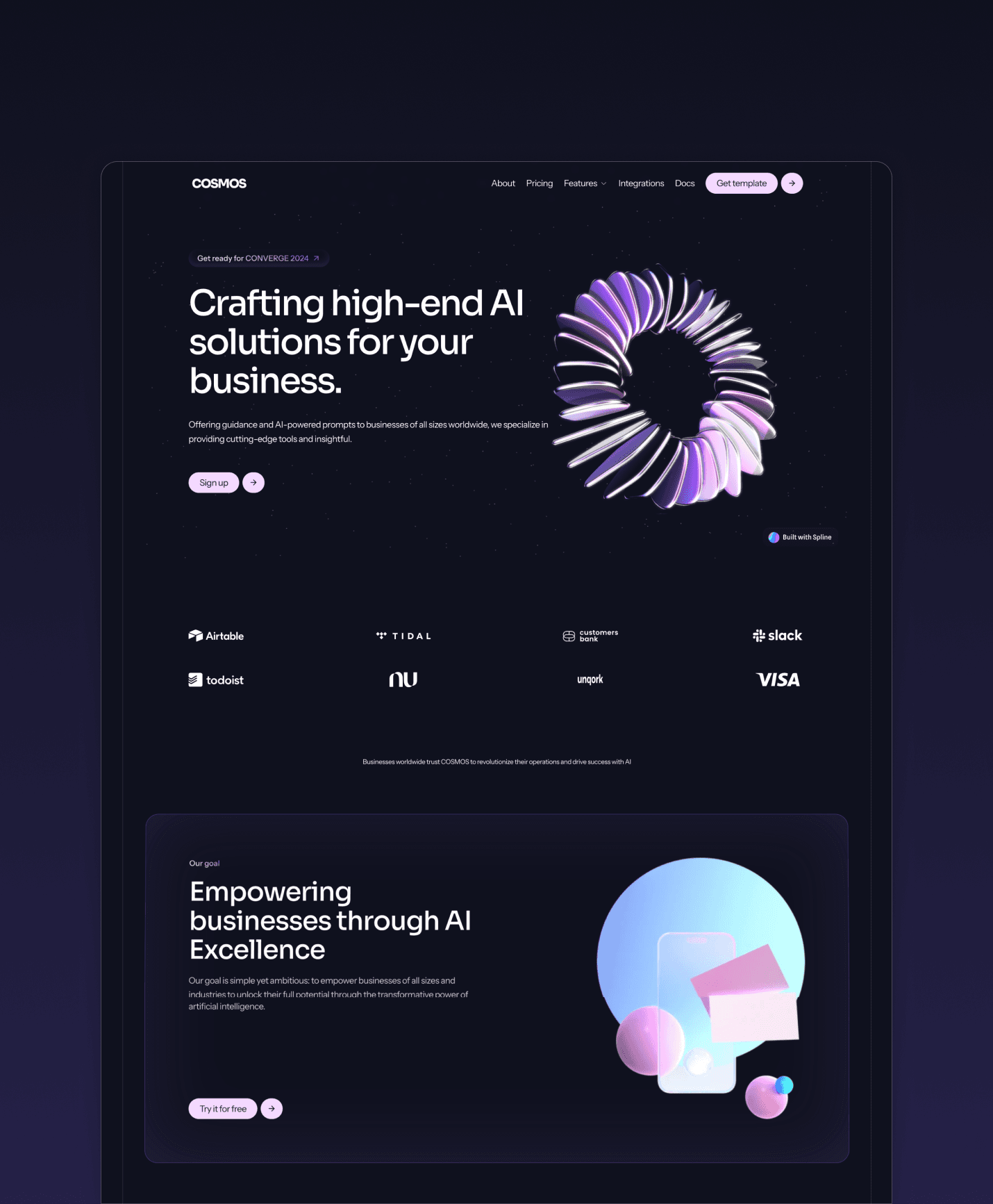 Screenshot 1 for COSMOS, a Framer Marketplace template by Thaymisan C.