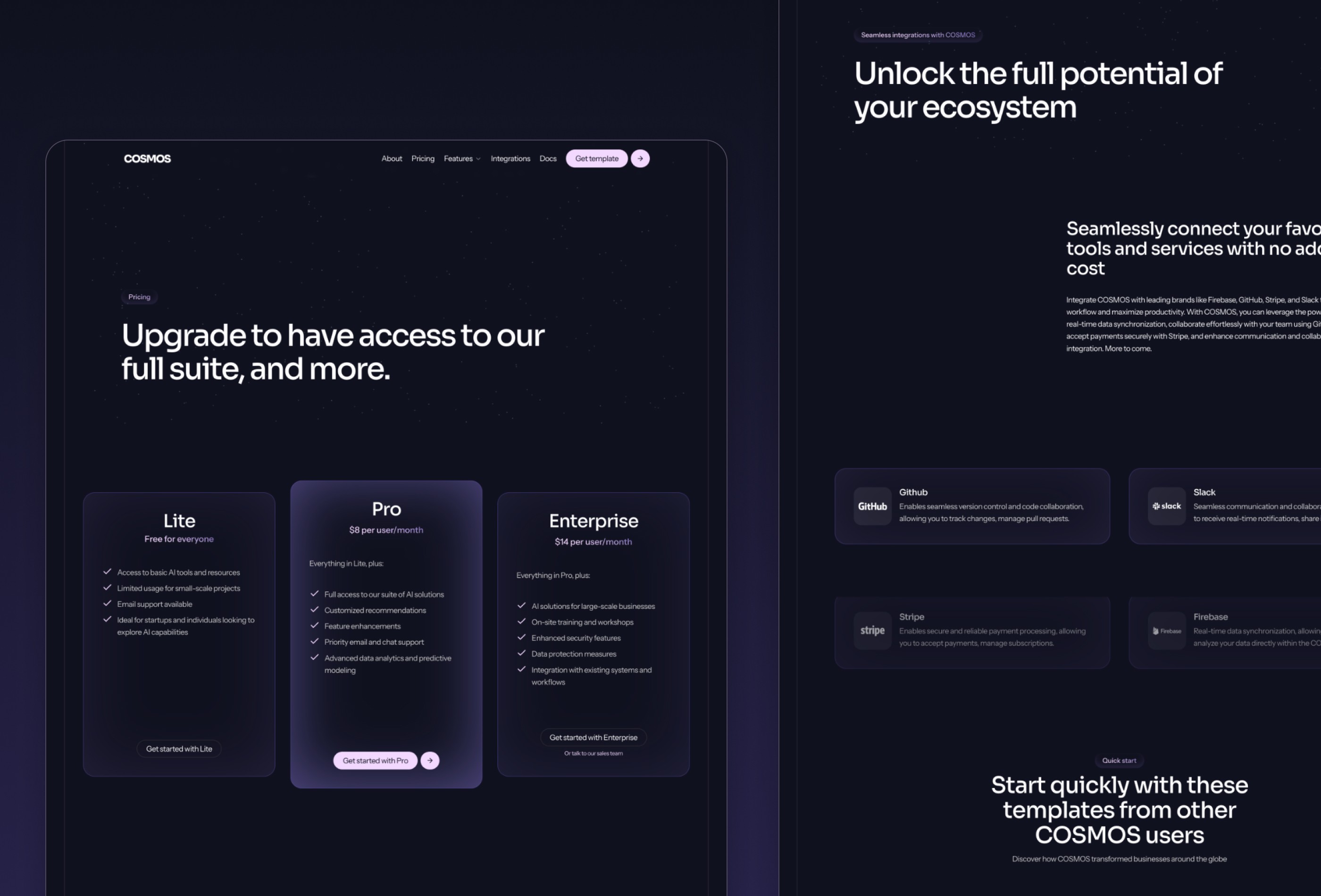 Screenshot 2 for COSMOS, a Framer Marketplace template by Thaymisan C.