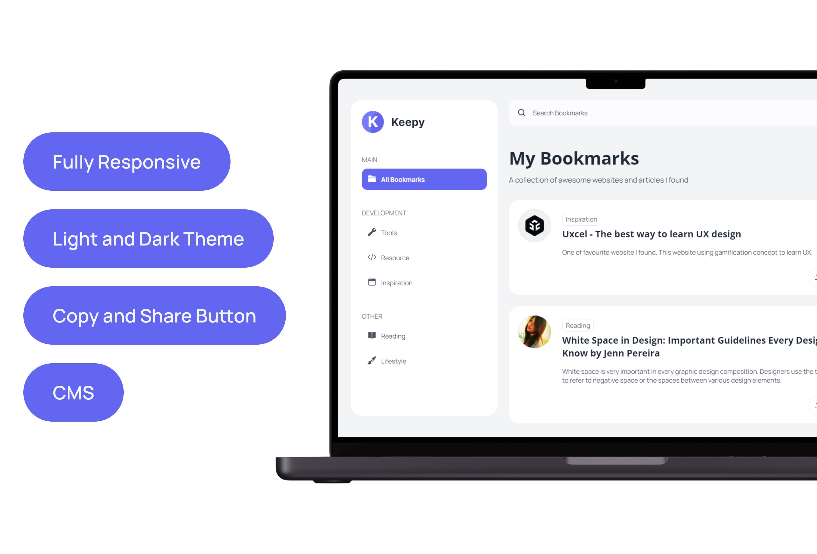 Screenshot 2 for Keepy, a Framer Marketplace template by Eldyn Mohammad.