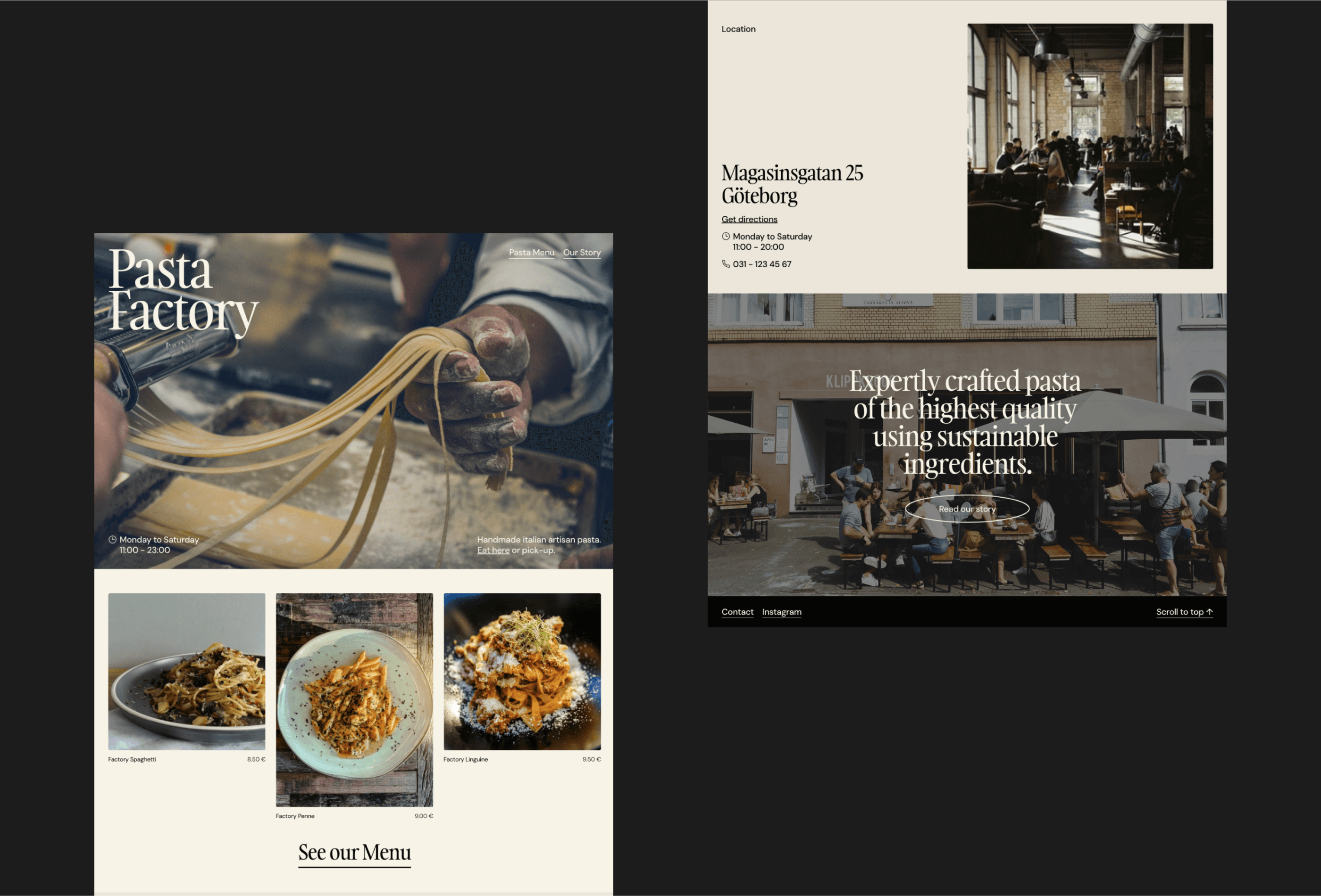 Screenshot 3 for PastaFactory, a Framer Marketplace template by Pixelier Mache.