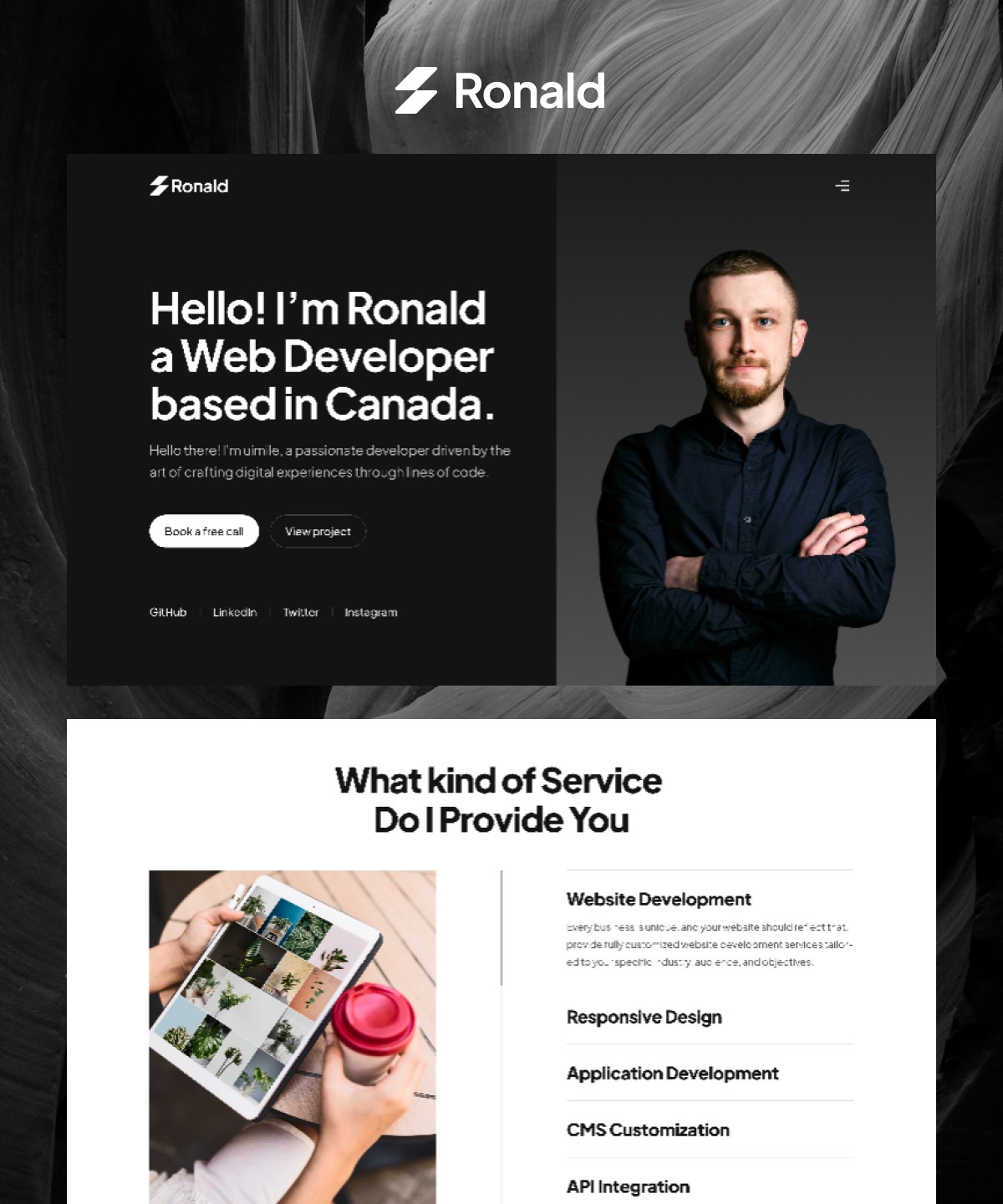 Screenshot 1 for Ronald, a Framer Marketplace template by Framership.
