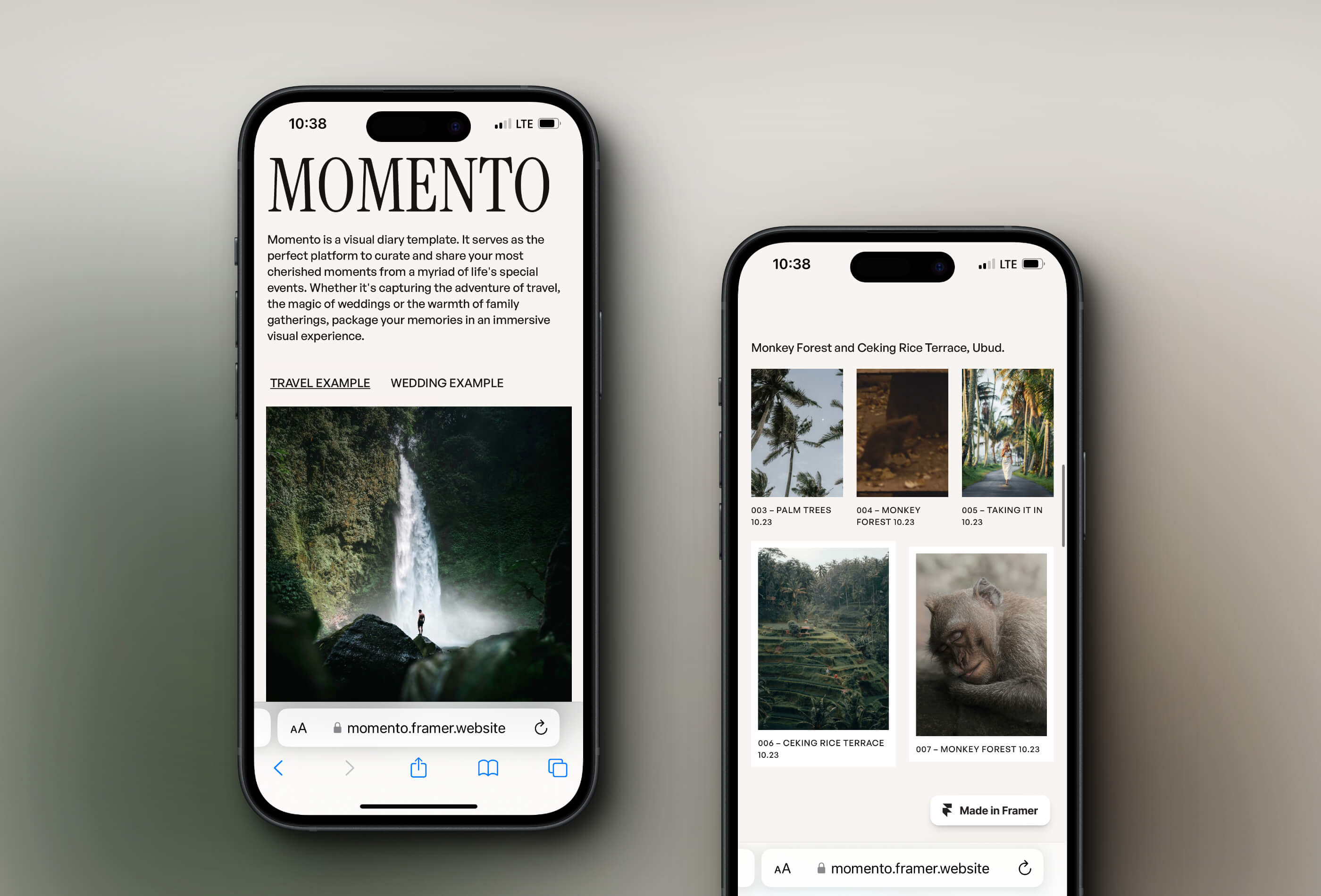 Screenshot 3 for Momento, a Framer Marketplace template by Lauren Waller.