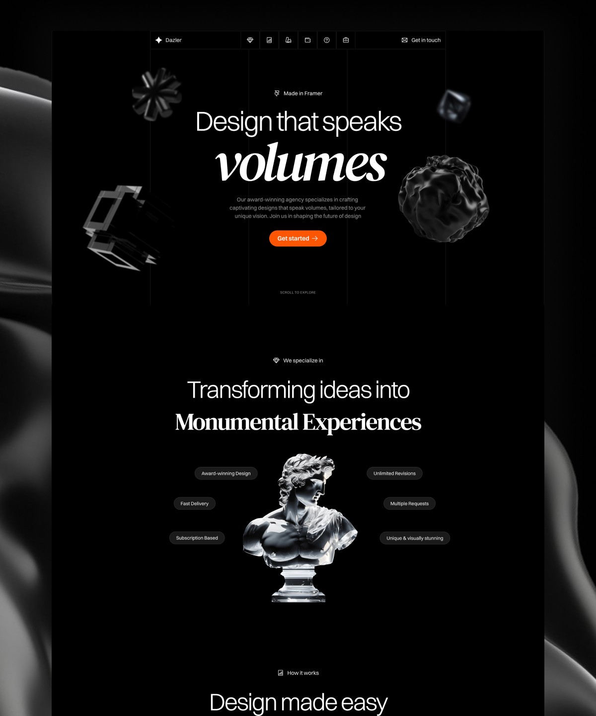 Screenshot 1 for Dazler, a Framer Marketplace template by andsav.