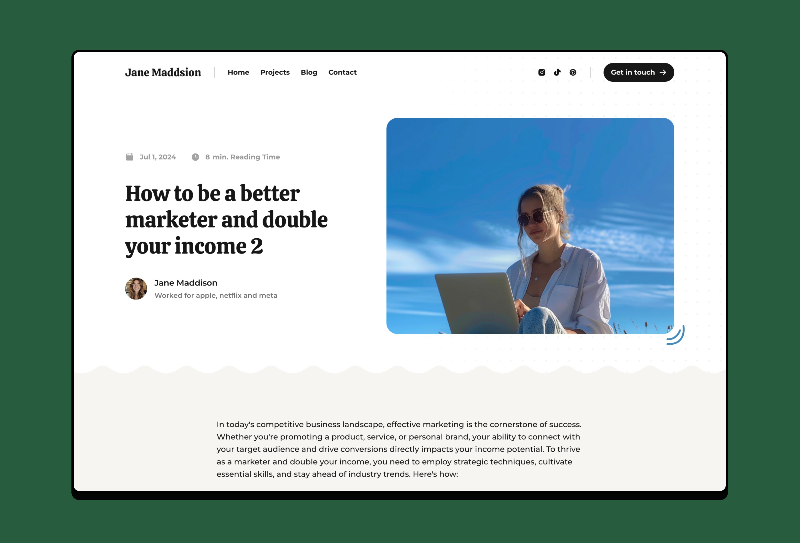 Screenshot 3 for Jane, a Framer Marketplace template by Filip Gadziński.