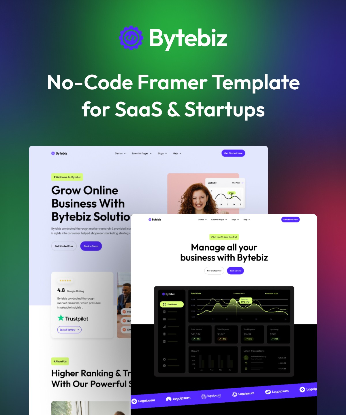 Screenshot 1 for Bytebiz, a Framer Marketplace template by FramerDevs.