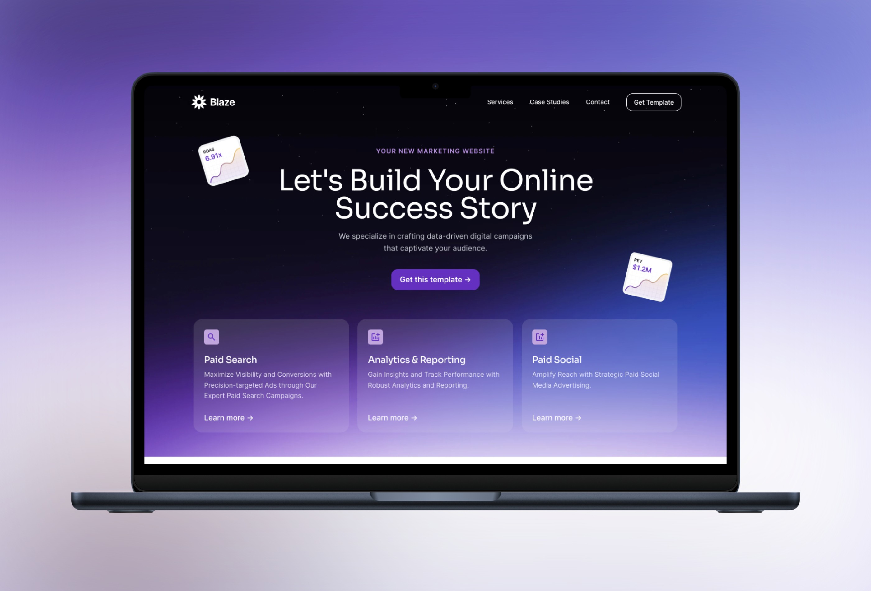 Screenshot 2 for Blaze, a Framer Marketplace template by Wize.