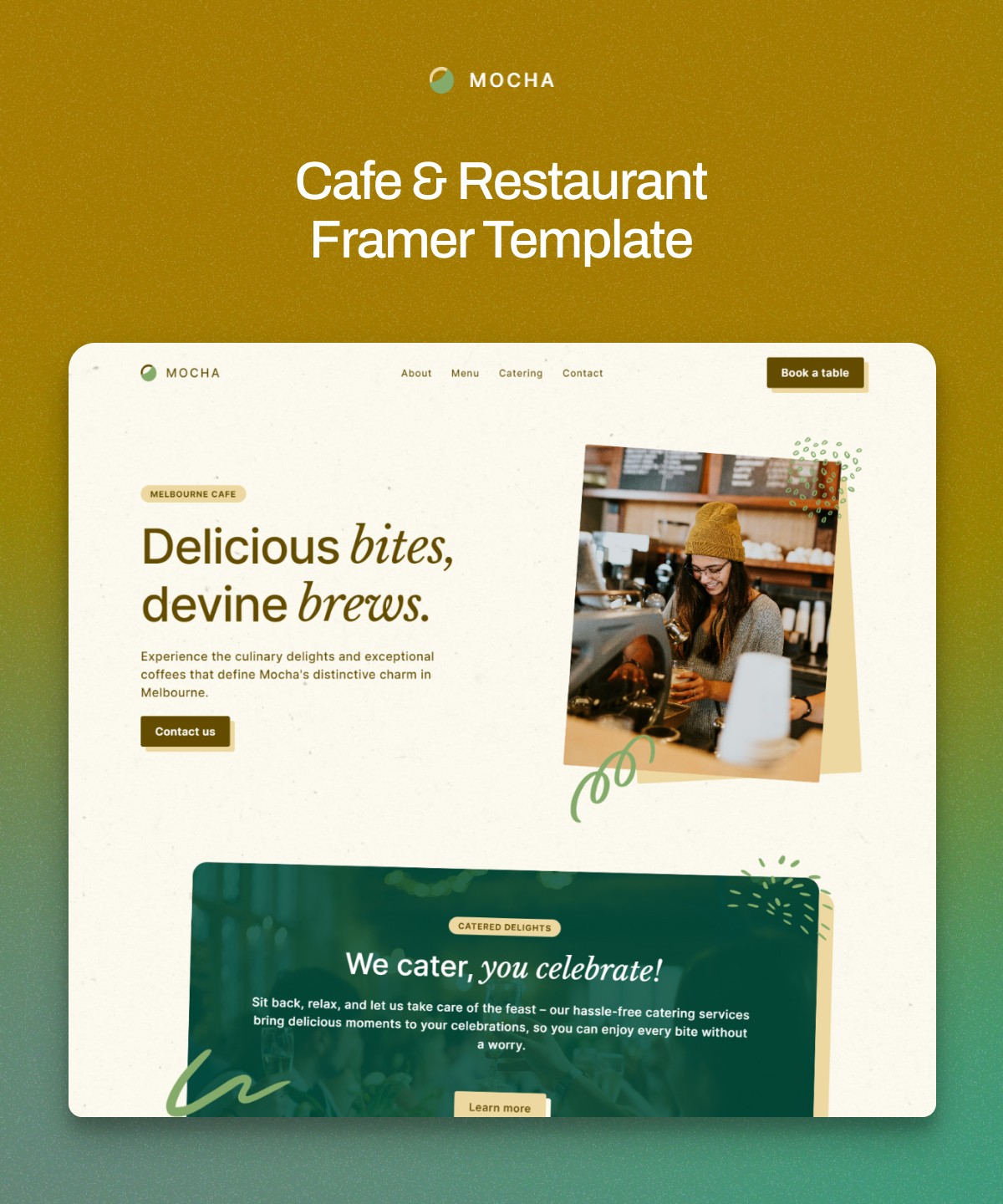 Screenshot 1 for Mocha, a Framer Marketplace template by Vilu Digital.