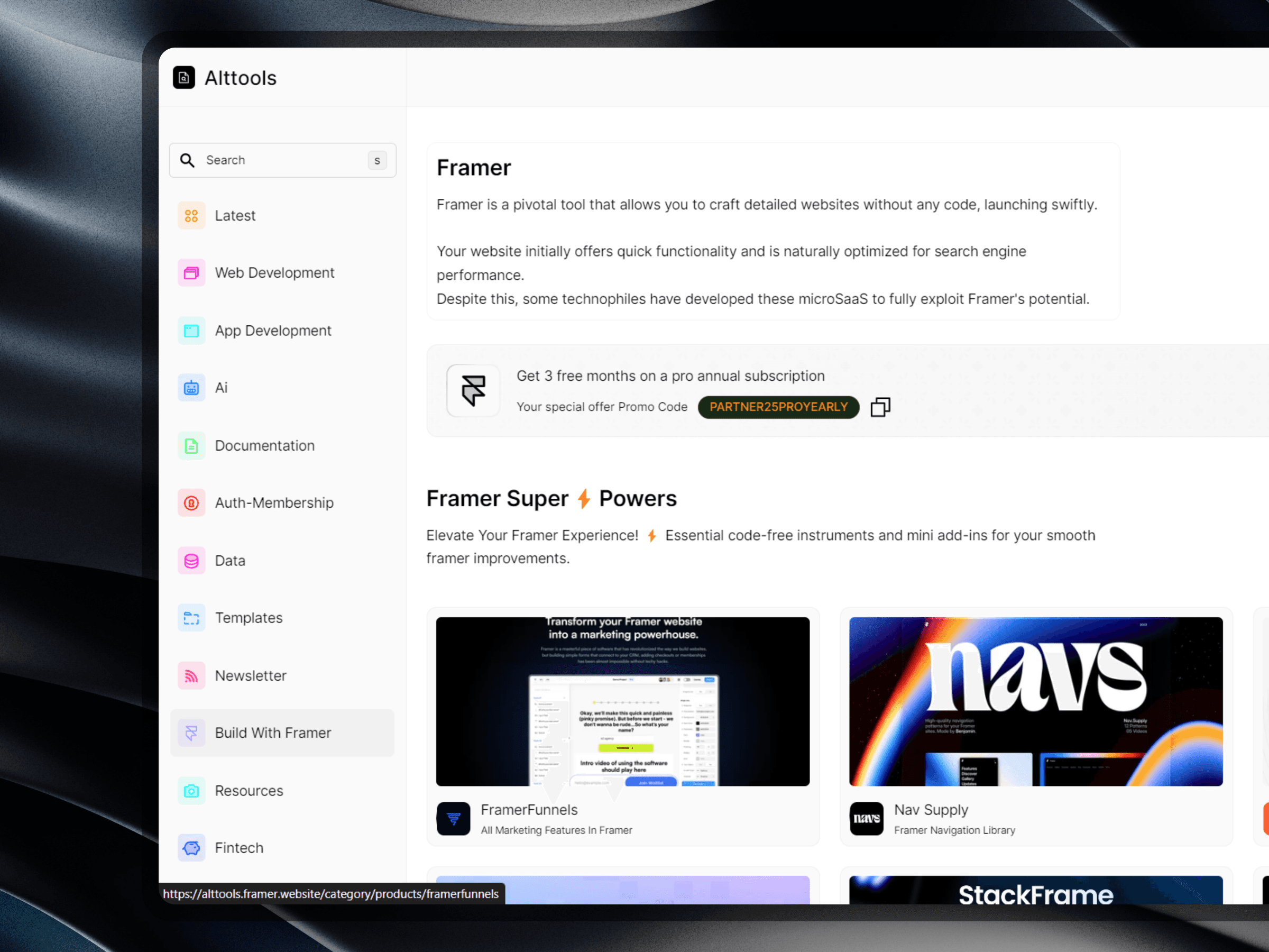 Screenshot 1 for AltTools, a Framer Marketplace template by Kayode.