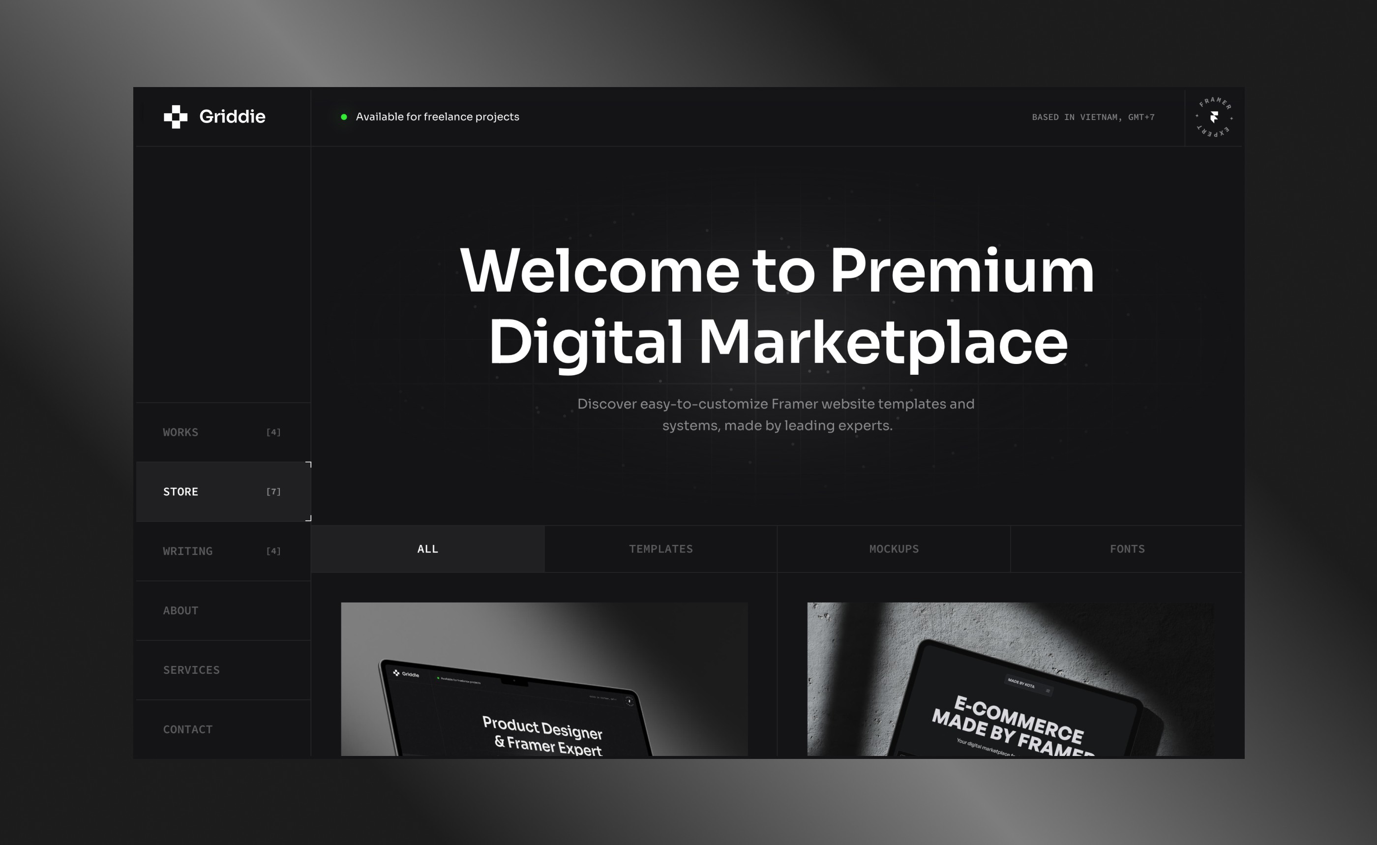 Screenshot 3 for Griddie, a Framer Marketplace template by Kota.