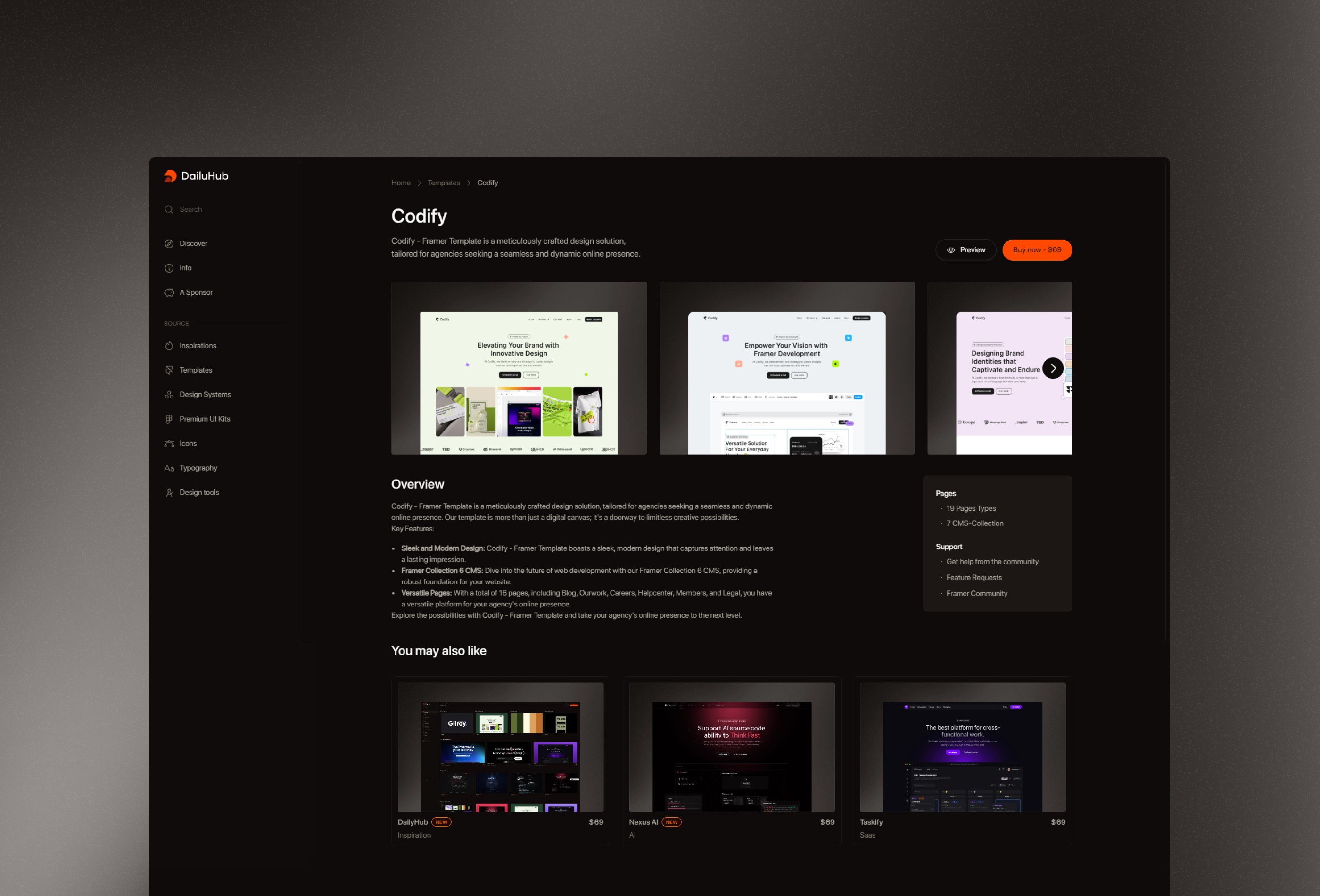 Screenshot 4 for DailyHub, a Framer Marketplace template by Dmytri Ivanov.