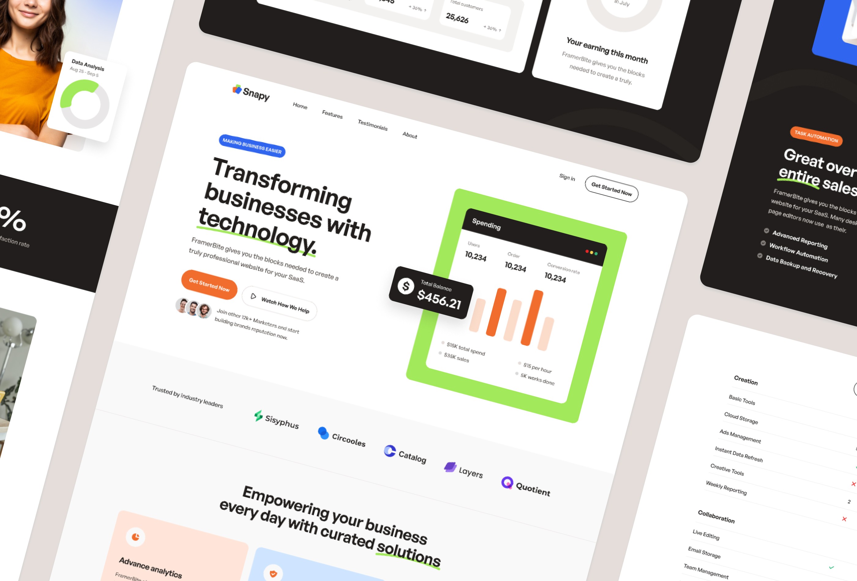 Screenshot 1 for Snapy, a Framer Marketplace template by Framerbite.