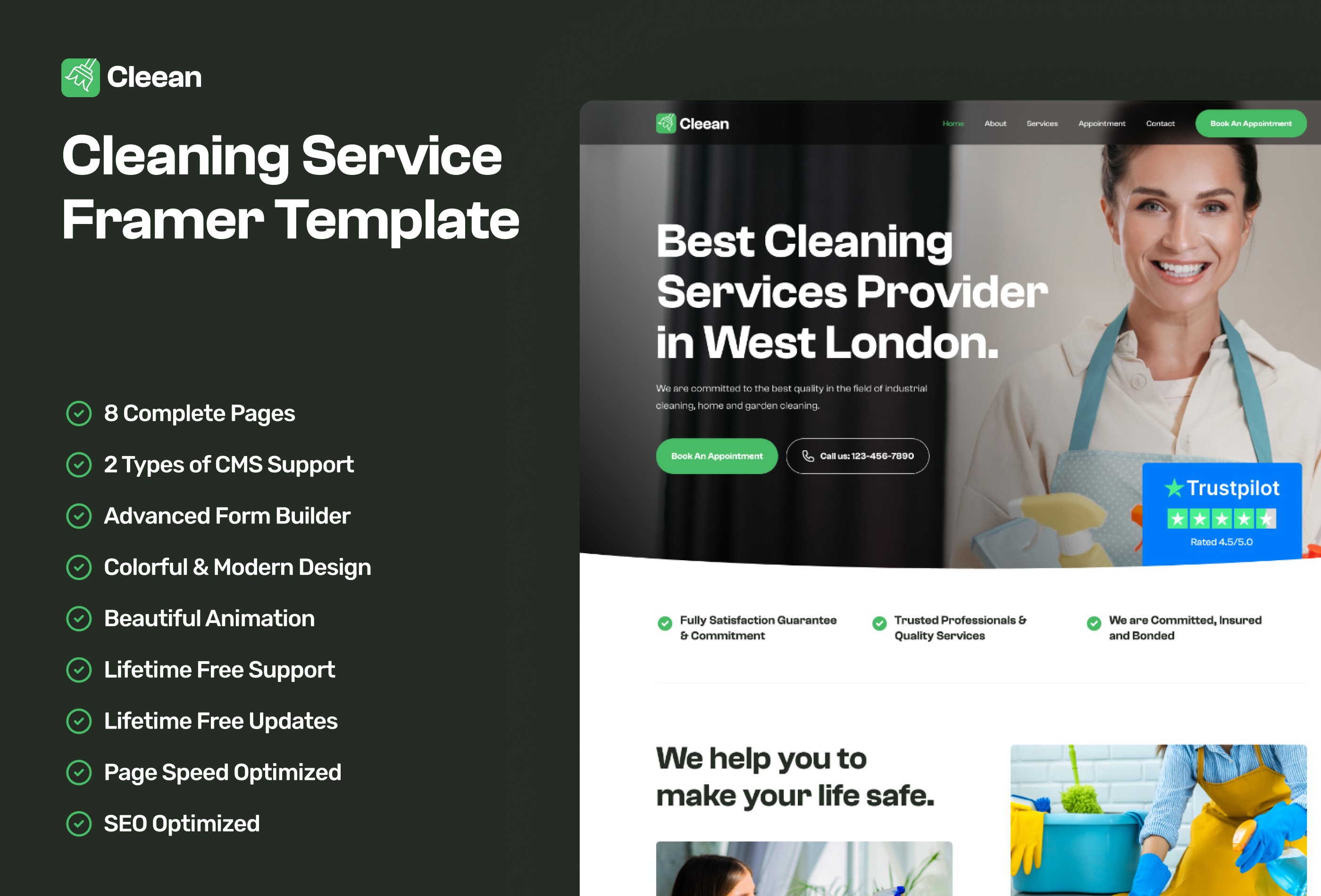 Screenshot 2 for Cleean, a Framer Marketplace template by Framerbite.