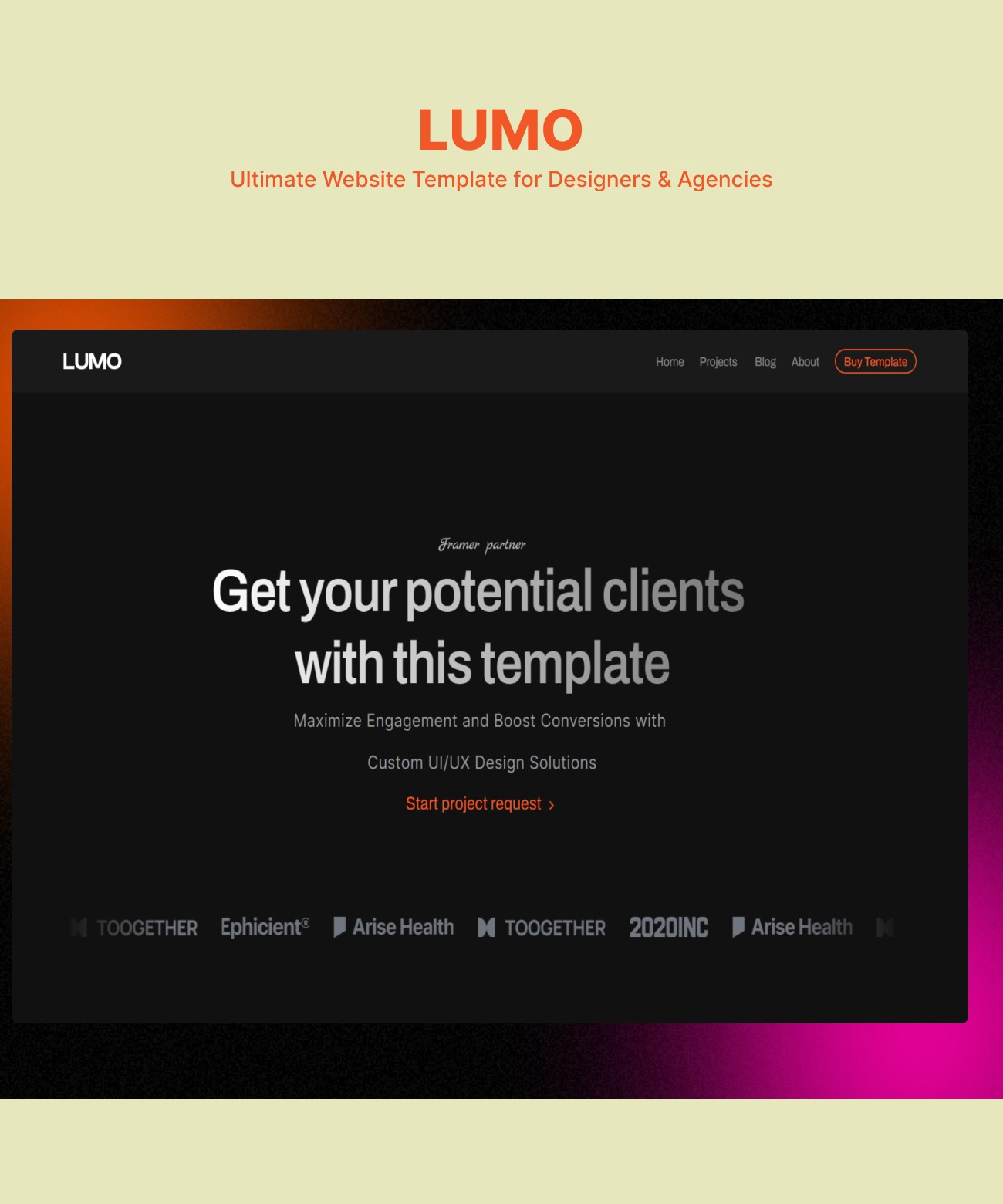 Screenshot 1 for LUMO, a Framer Marketplace template by Tanjim Islam.