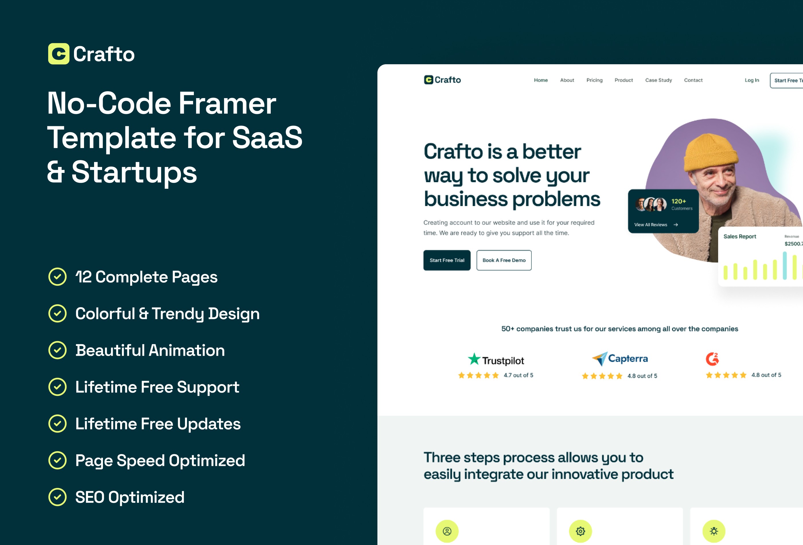 Screenshot 2 for Crafto, a Framer Marketplace template by Framerbite.