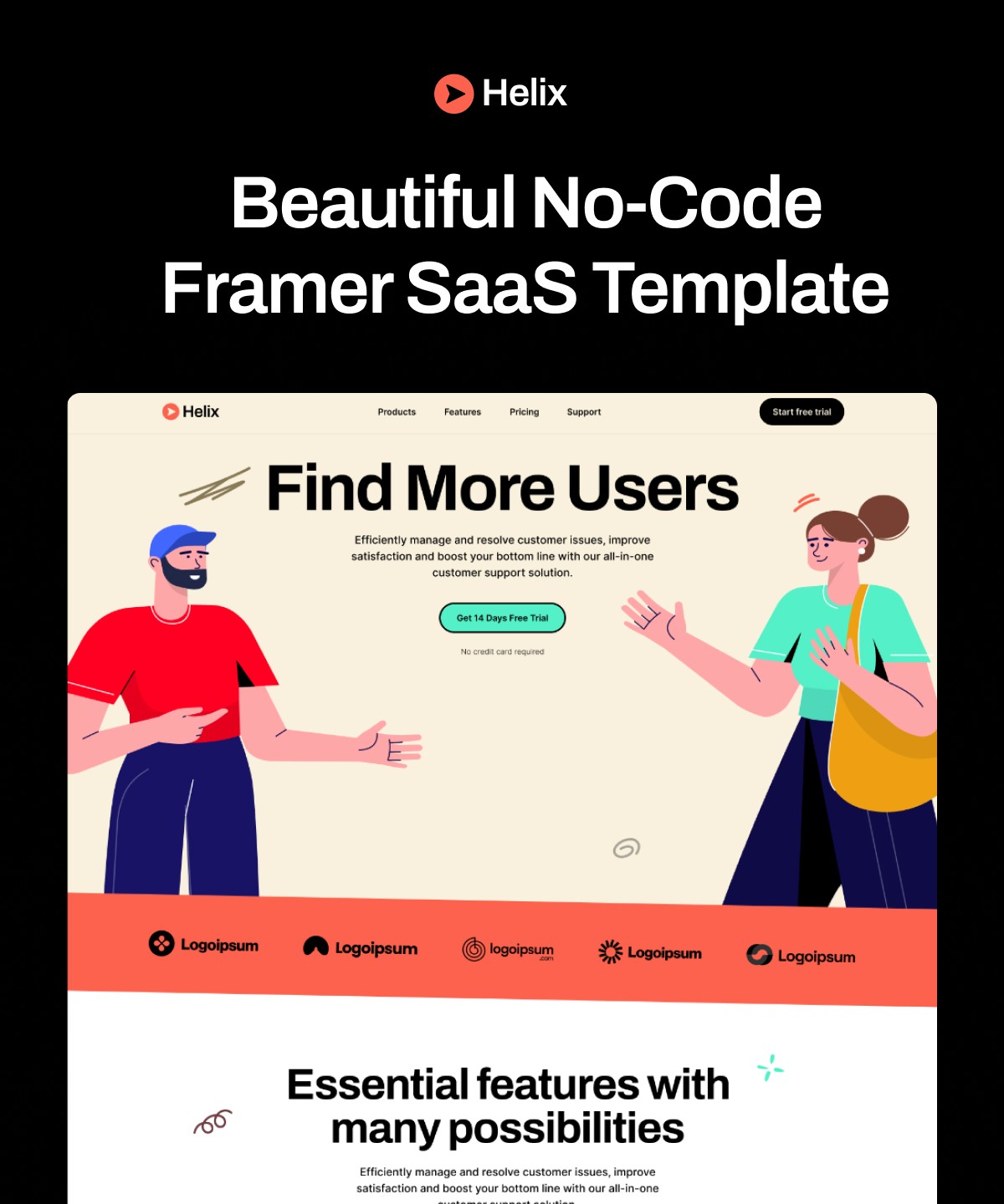 Screenshot 1 for Helix, a Framer Marketplace template by Framerbite.