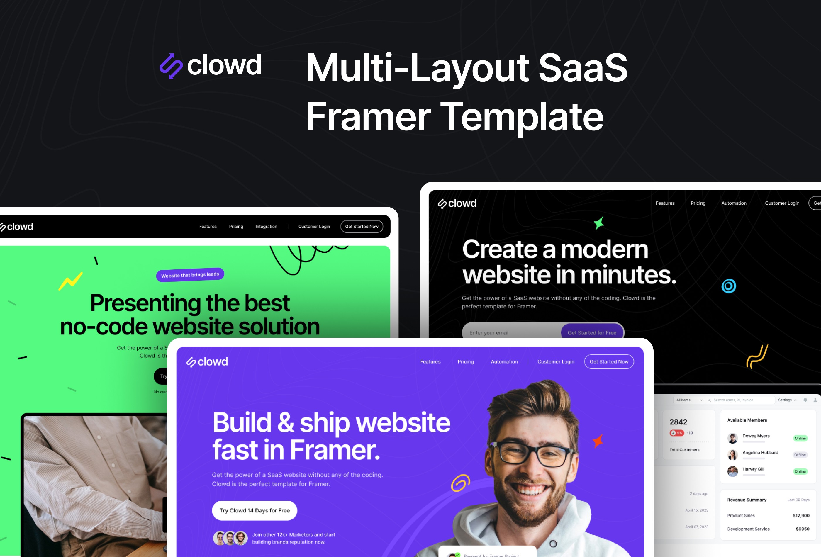 Screenshot 1 for Clowd, a Framer Marketplace template by Framerbite.