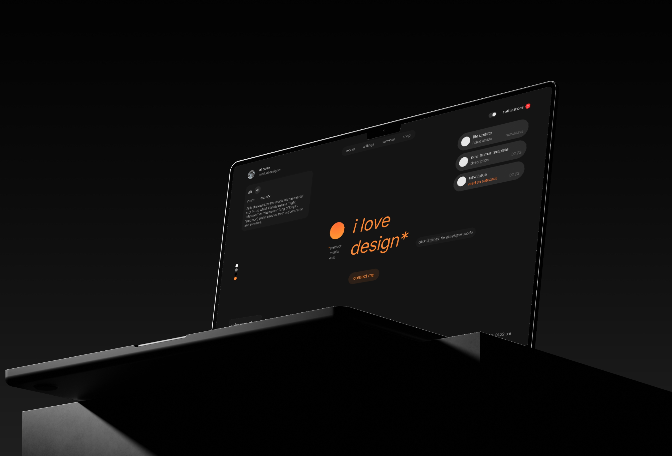 Screenshot 2 for Personalfolio, a Framer Marketplace template by Ali Çorak.