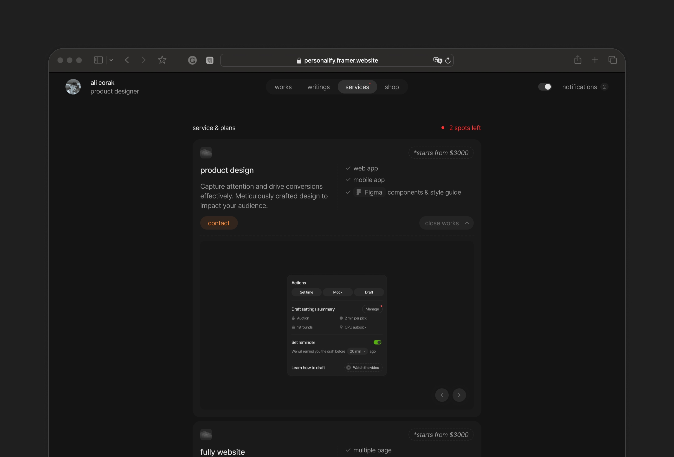 Screenshot 4 for Personalfolio, a Framer Marketplace template by Ali Çorak.