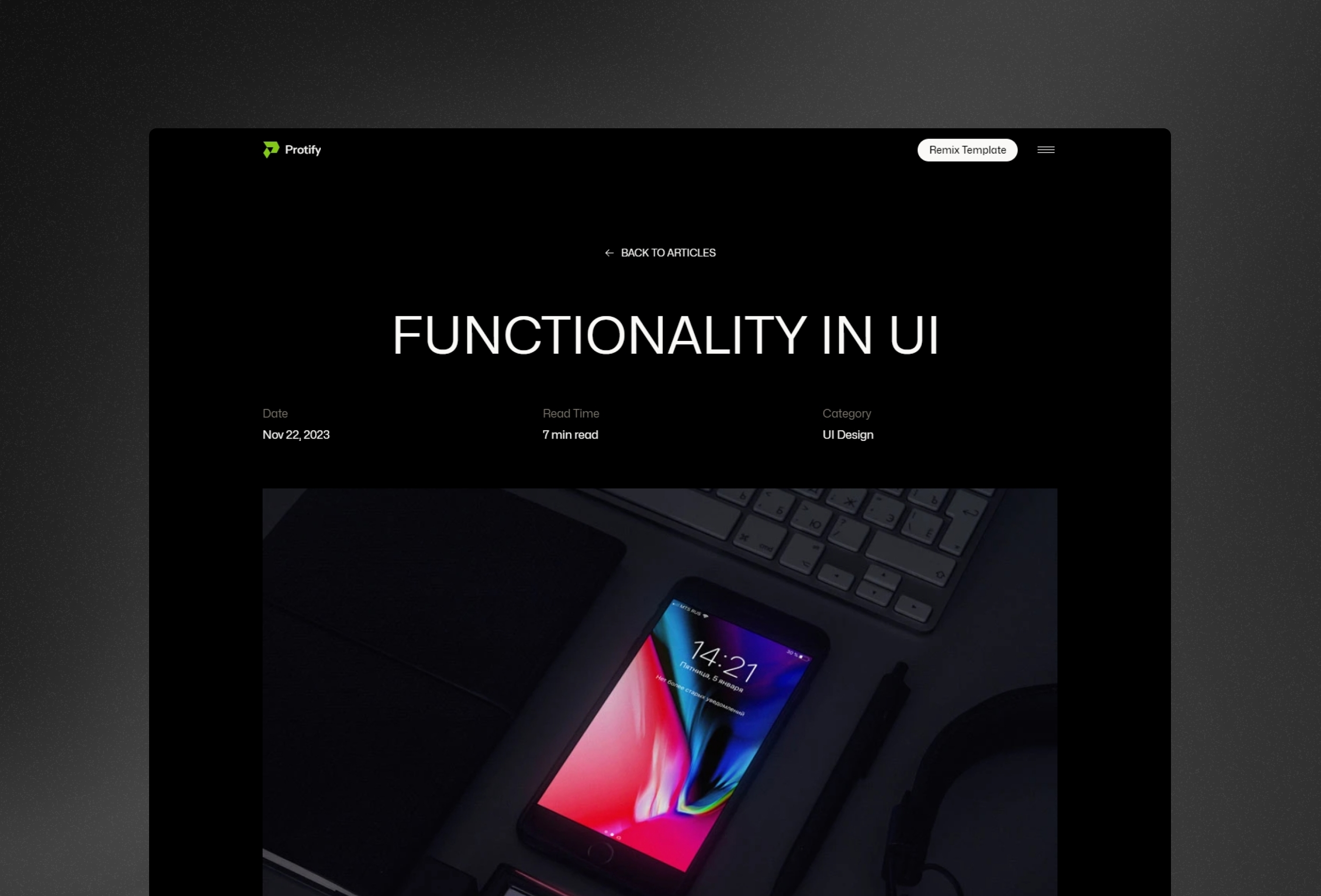 Screenshot 4 for Protify, a Framer Marketplace template by Dmytri Ivanov.