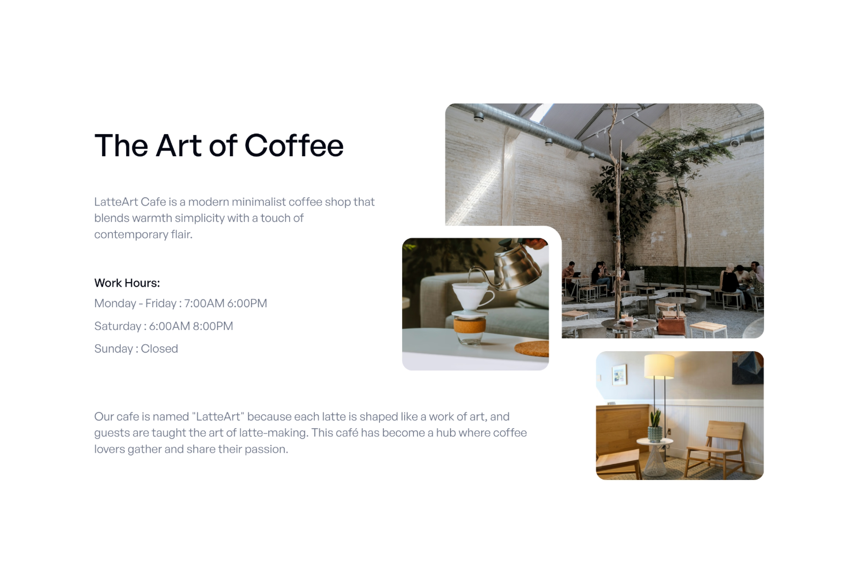 Screenshot 2 for Latteart, a Framer Marketplace template by Sona Charyyeva.
