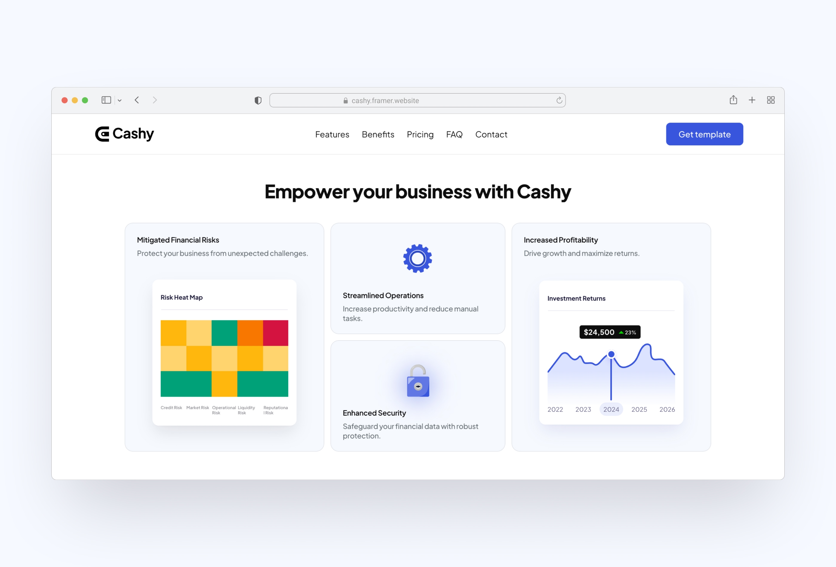 Screenshot 3 for Cashy, a Framer Marketplace template by Bie Lab.